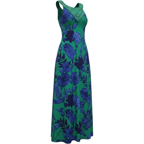 Edme & Esyllte Dresses & Skirts - Edme & Esyllte Anthropologie Green Blue Floral Crochet Bib Maxi Dress US 4